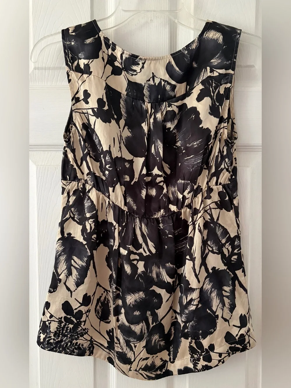 The Limited Black and Cream Floral V-Neck Silk Blouse